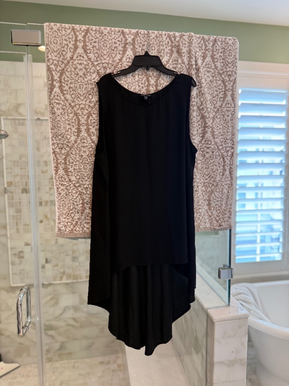 Eileen Fisher XL Black 100% Silk High Low Sleeveless Tunic Top